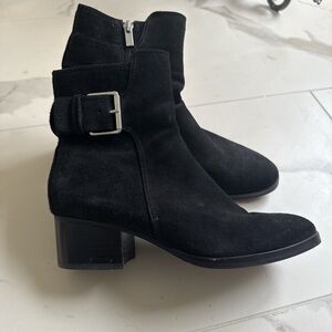 Via Spiga Black Ankle Booties with Silver Accents